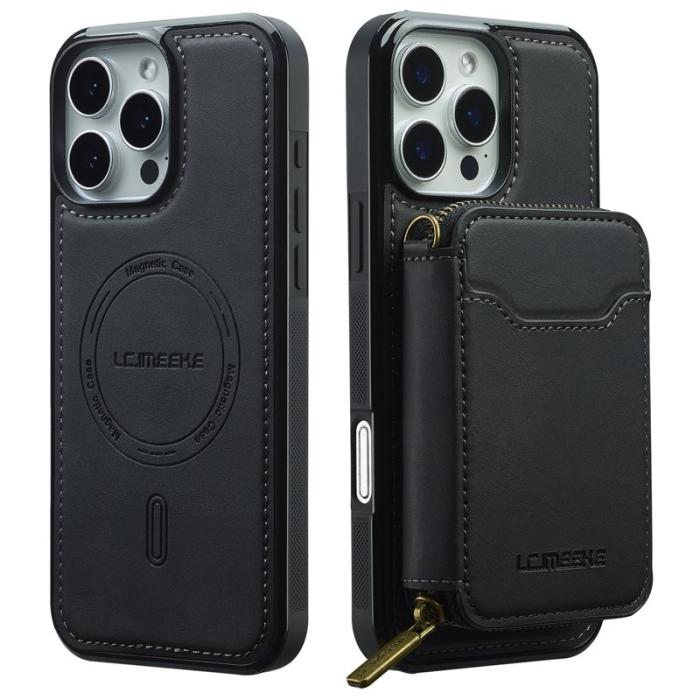 LC.imeeke - LC.IMEEKE L6 iPhone 16 Pro Plånboksfodral Konstläder - Svart