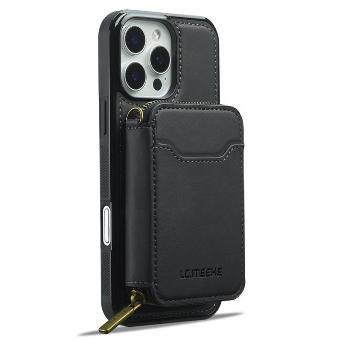LC.imeeke - LC.IMEEKE L6 iPhone 16 Pro Plånboksfodral Konstläder - Svart