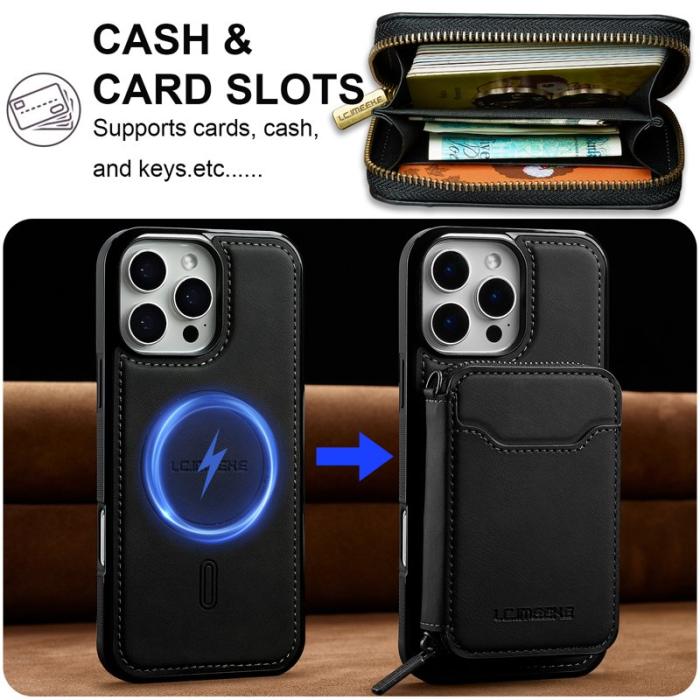 LC.imeeke - LC.IMEEKE L6 iPhone 16 Pro Plånboksfodral Konstläder - Svart