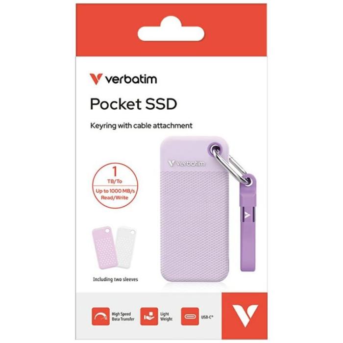 Verbatim - Verbatim Extern hårddisk Pocket SSD 1TB USB-C 3.2 Gen 2 - Vit/Lila