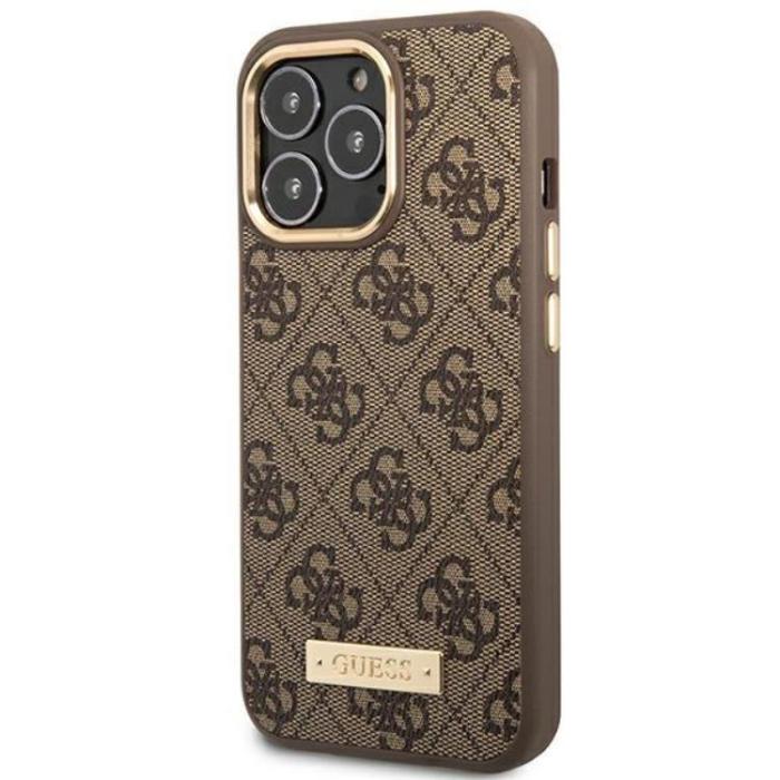 Guess - GUESS iPhone 14 Pro Mobilskal MagSafe 4G Logo Plate - Brun