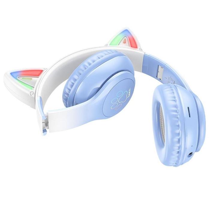Hoco - Hoco Bluetooth On-Ear Hörlurar Cat Ear - Crystal Blå
