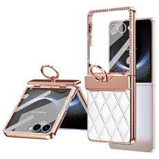 A-One Brand - Galaxy Z Flip 7 Mobilskal Ringhållare Rhinestone - Vit