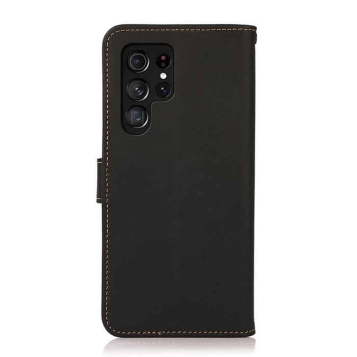 KHAZNEH - KHAZNEH Äkta Läder Fodral Galaxy S22 Ultra 5G - Svart
