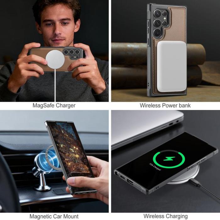 OEM - JEEHOOD Samsung Galaxy S22 Ultra 5G Fodral KonstLäder - Brun