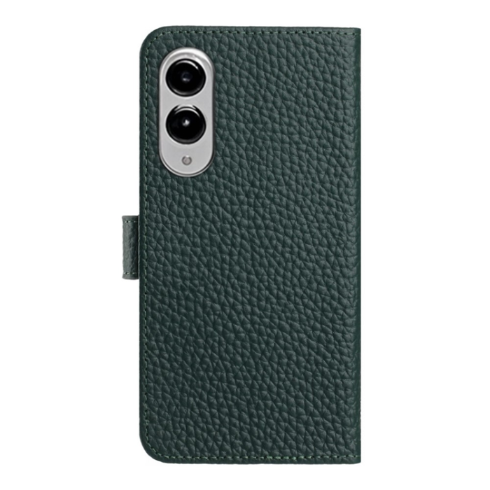 A-One Brand - Galaxy S25 Edge Plånboksfodral Äkta Läder Litchi - Grön