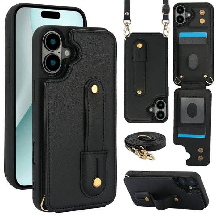 A-One Brand - iPhone 17 Mobilskal korthållare Med Axelrem - Svart