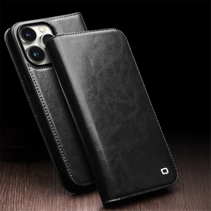 QIALINO - Qialino iPhone 15 Pro Plånboksfodral Äkta Läder Shockproof