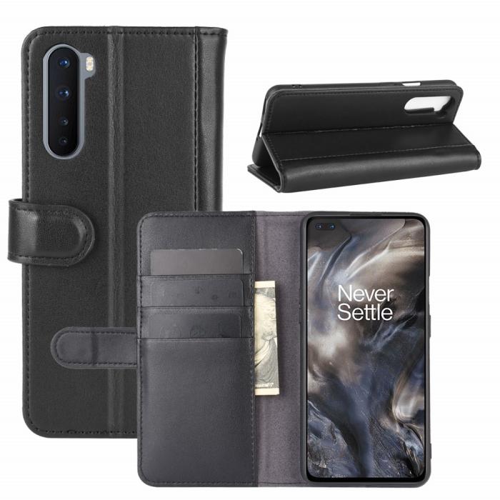 OEM - Äkta Läder Fodral till OnePlus Nord - Svart