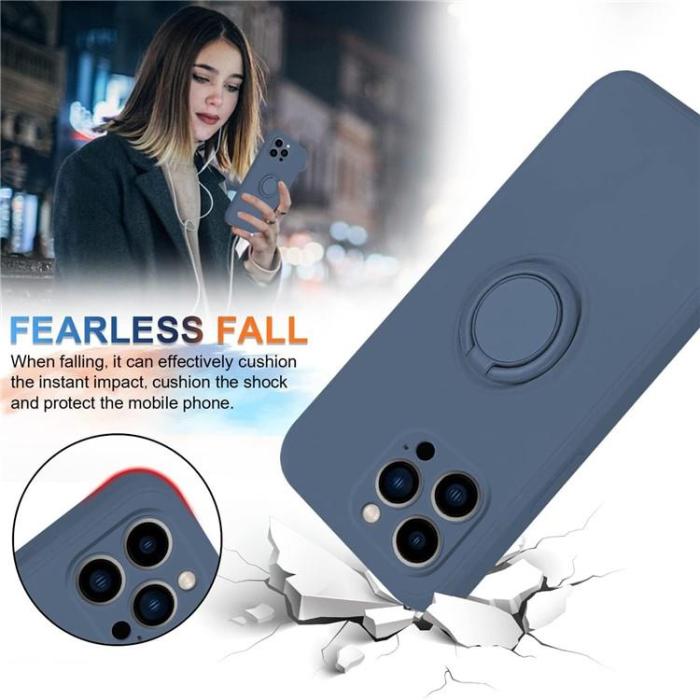 OEM - iPhone 15 Pro Max Mobilskal Ringhållare Liquid Silikon - Midnightblå