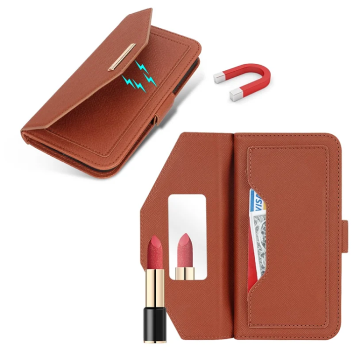 A-One Brand - iPhone 17 Pro Plånboksfodral Cross Texture med Axelrem - Brun