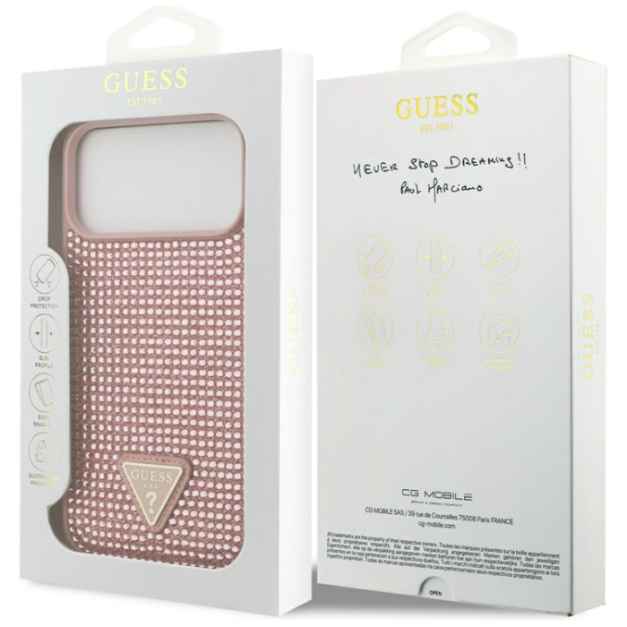 Guess - Guess iPhone 17 Pro Max Mobilskal Rhinestone Triangle Logo - Rosa