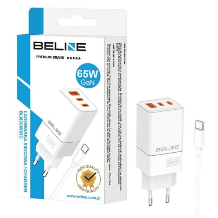 Beline - Beline Väggladdare 2x USB-C Till USB-A Med USB-C Kabel - Vit