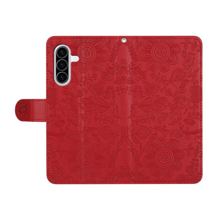 OEM - Samsung Galaxy A37 Plånboksfodral Konstläder Flip Blommönster - Röd