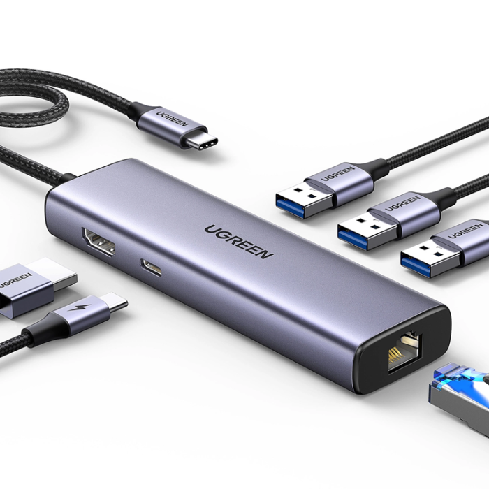 Ugreen - Ugreen 6in1 HUB USB-C Till 1x USB-C 1xHDMI 1xRJ45 3xUSB-A 3.0