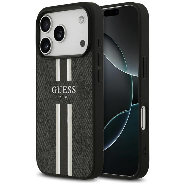 Guess iPhone 17 Pro Mobilskal MagSafe 4G Printed Stripes - Svart | 2353 | AlltMobil