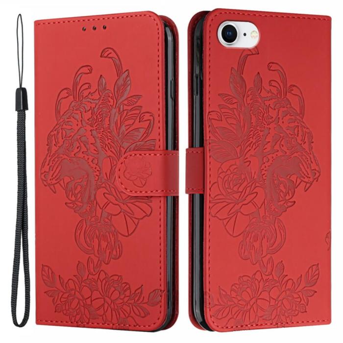 A-One Brand - Tiger Flower Plånboksfodral till iPhone 6/6S/7/8/SE 2020 - Röd