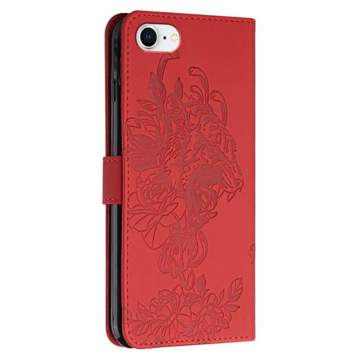 A-One Brand - Tiger Flower Plånboksfodral till iPhone 6/6S/7/8/SE 2020 - Röd