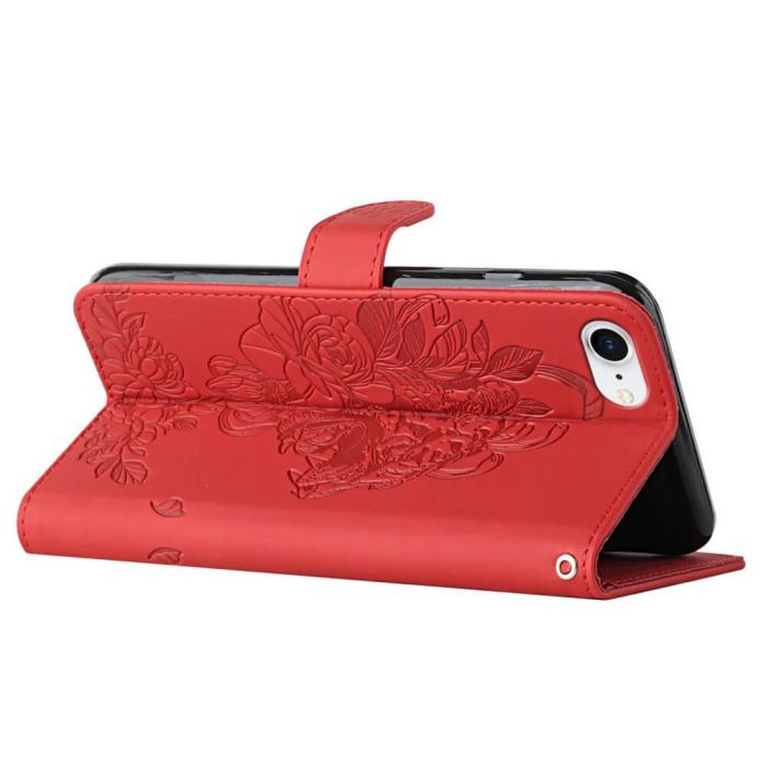 A-One Brand - Tiger Flower Plånboksfodral till iPhone 6/6S/7/8/SE 2020 - Röd