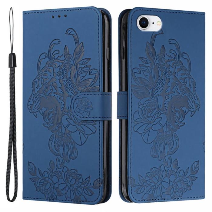 A-One Brand - Tiger Flower Plånboksfodral till iPhone 6/6S/7/8/SE 2020 - Blå
