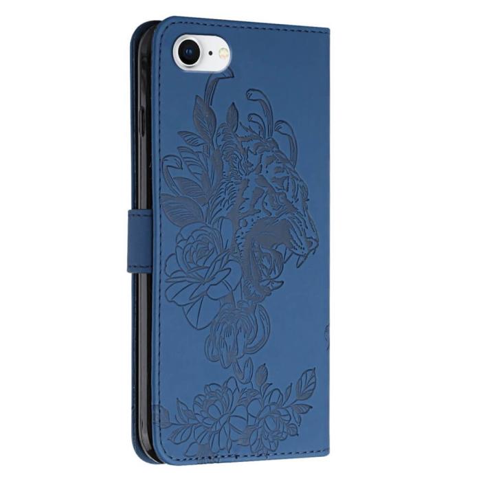 A-One Brand - Tiger Flower Plånboksfodral till iPhone 6/6S/7/8/SE 2020 - Blå