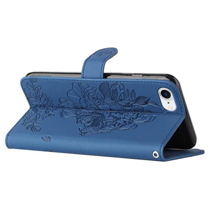 A-One Brand - Tiger Flower Plånboksfodral till iPhone 6/6S/7/8/SE 2020 - Blå