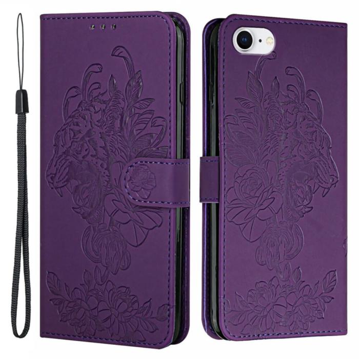 OEM - Tiger Flower Plånboksfodral till iPhone 6/6S/7/8/SE 2020 - Lila