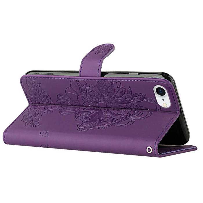 OEM - Tiger Flower Plånboksfodral till iPhone 6/6S/7/8/SE 2020 - Lila