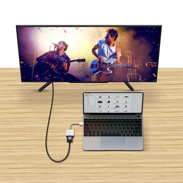 BASEUS - Baseus Adapter HDMI Till VGA Mini jack 3.5 mm Micro USB - Vit