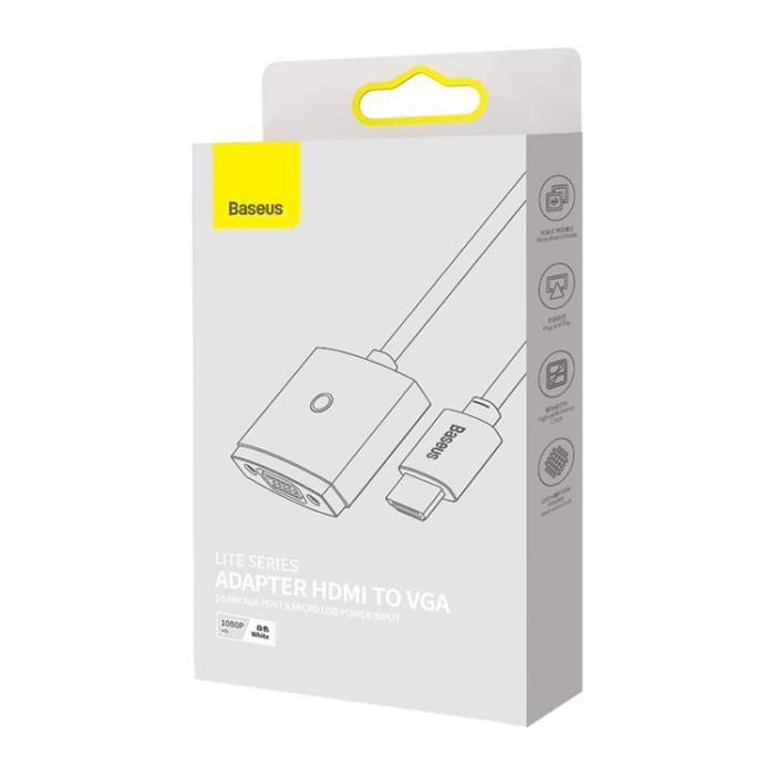 BASEUS - Baseus Adapter HDMI Till VGA Mini jack 3.5 mm Micro USB - Vit