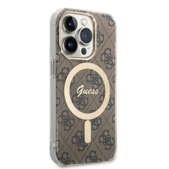Guess - GUESS iPhone 14 Pro Max Magsafe Skal Print + Trådlös Laddare - Brun