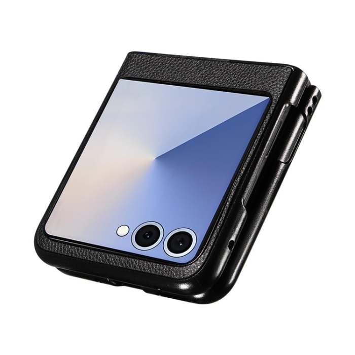 A-One Brand - Galaxy Z Flip 7 Mobilskal Litchi Texture Läder - Svart