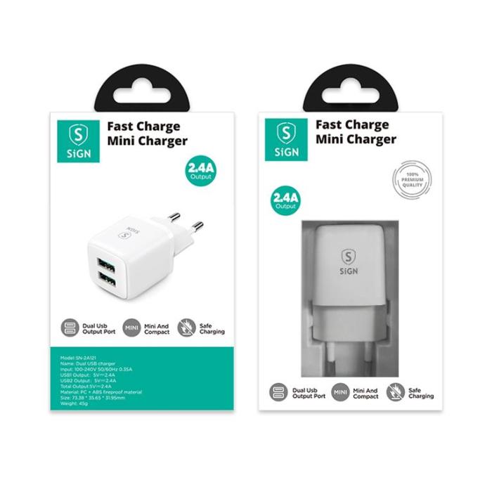 SiGN - SiGN Mini Snabbladdare Dual USB, 2.4A - Vit