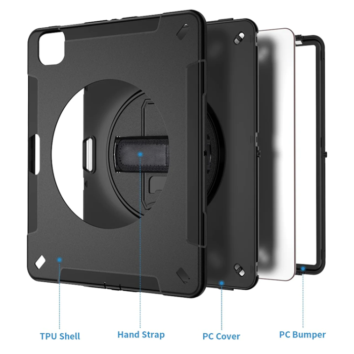UTGATT1 - iPad Pro 12.9 (2020/2021/2022) Skal Shock-Resistant Hybrid med Axelrem - Svart