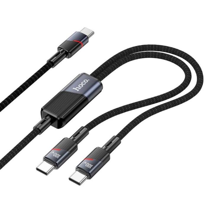 Hoco - HOCO 2in1 USB C - USB-C/USB C 100W 5A Kabel 1.2m U139 Svart