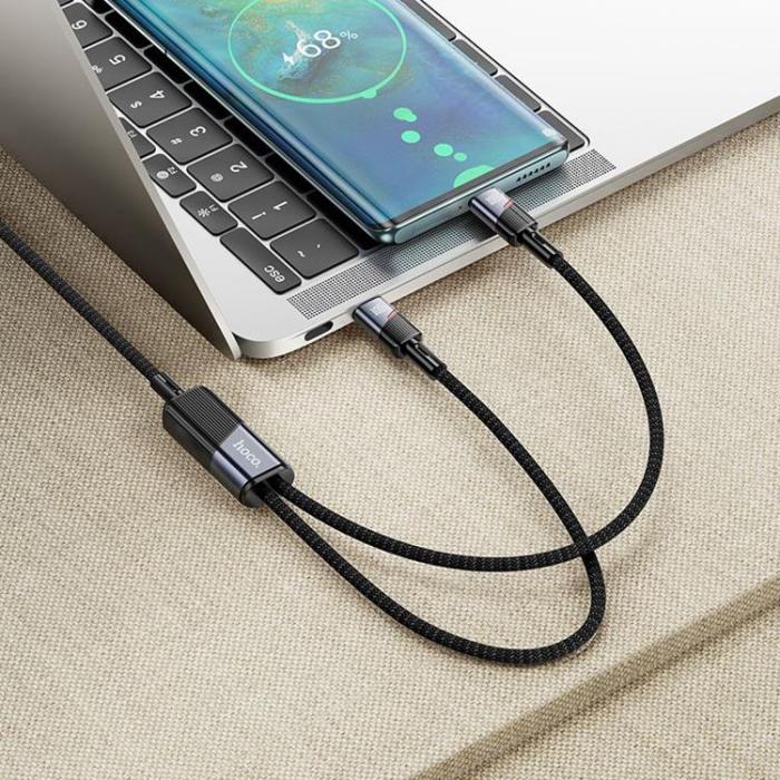 Hoco - HOCO 2in1 USB C - USB-C/USB C 100W 5A Kabel 1.2m U139 Svart
