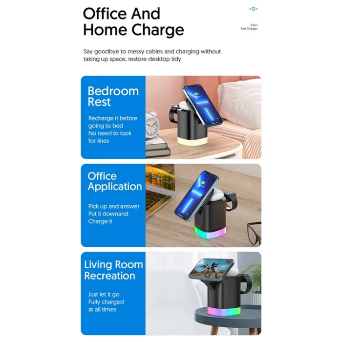 OEM - 3in1 MagSafe Trådlös Laddare iPhone, Apple Watch, Airpods