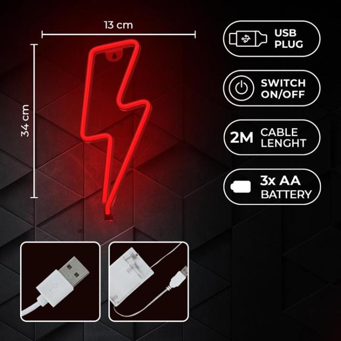 Forever Light - Forever Light LED Neon BOLT Bat + USB FLNE06 - Röd