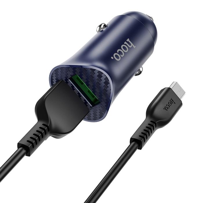 UTGATT1 - HOCO Billaddare 2 x USB QC3.0 18W + Micro USB Kabel - Blå