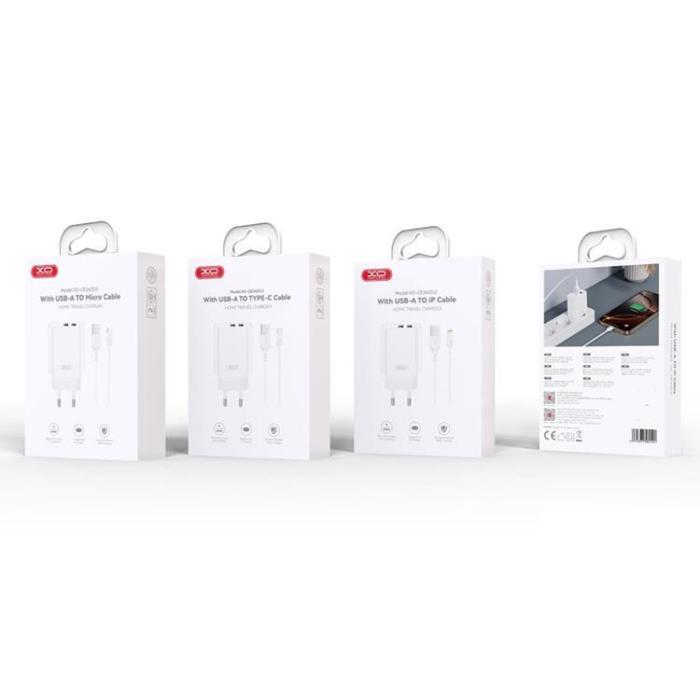 XO - XO Väggladdare 2x USB-A 2.4A Med Lightning Kabel - Vit