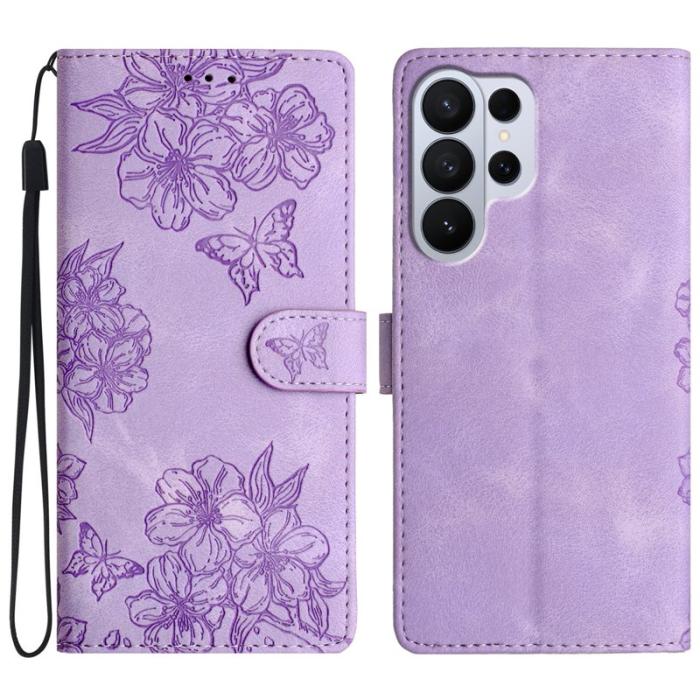 OEM - Mobilskal till Samsung Galaxy S26 Ultra KonstLäder Fjäril Blommönster - Lila
