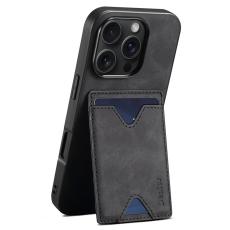 DENIOR - DENIOR iPhone 16 Pro Fodral Konstl&auml;der Med Kortfack - Svart