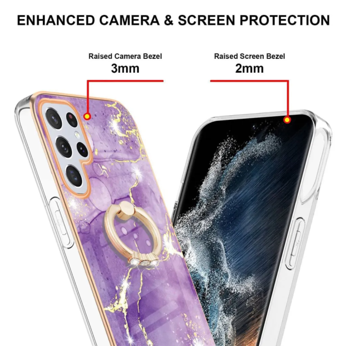 OEM - Galaxy S23 Ultra Skal Ringhållare Roterbart, Marmorerat - Lila
