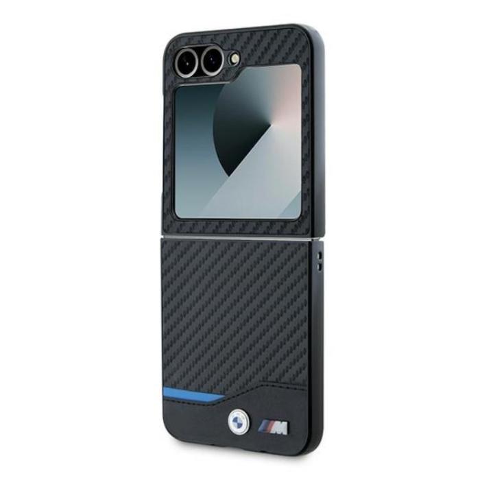 BMW - BMW Galaxy Z Flip 6 Mobilskal Carbon Blue Line - Svart