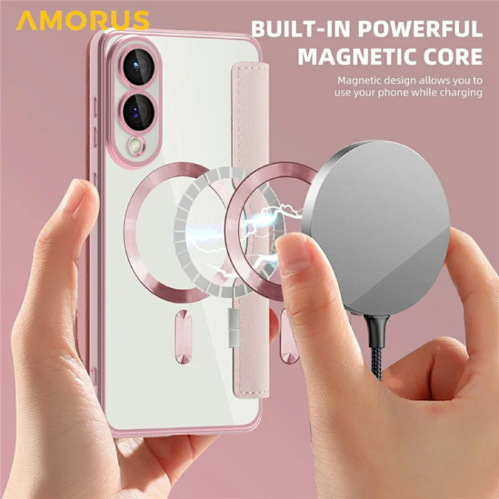Amorus - Amorus Galaxy S25 Edge Plånboksfodral Magsafe RFID - Rosa