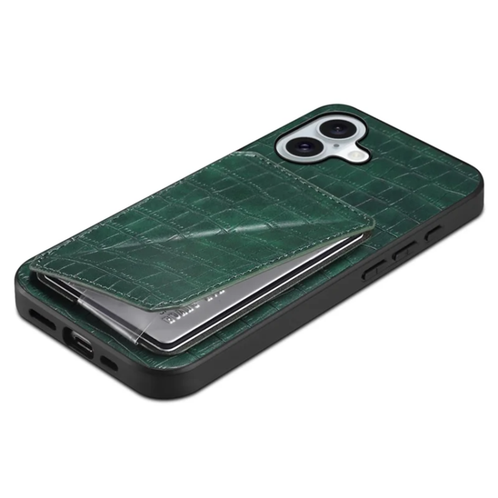 A-One Brand - iPhone 17 Mobilskal Korthållare Crocodile Textured - Grön
