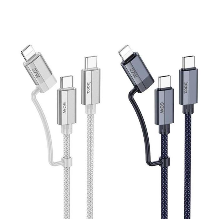 Hoco - Hoco kabel 2in1 USB-C till USB-C, Lightning 1.2m - Mörkblå
