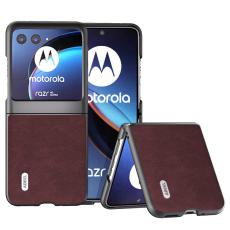 ABEEL - ABEEL Mobilskal till Motorola Razr 40 Ultra 5G PU L&auml;der Litchi Purplish R&ouml;d