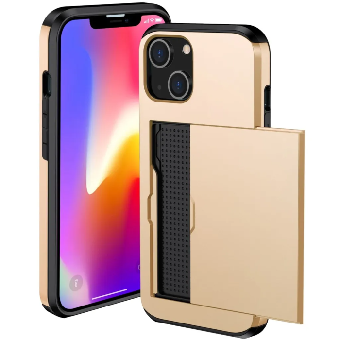 Taltech - iPhone 15 Plus Mobilskal Korthållare - Guld