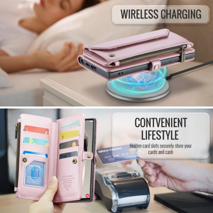 Caseme - CASEME Plånboksfodral Konstläder för Samsung Galaxy S25 Ultra - Rosa